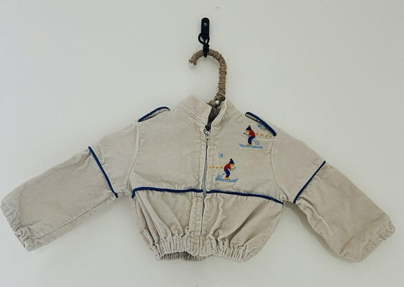 Vintage Mayfair Baby Creme Corduroy Ski Winter Zip Bomber Jacket 0-3 Months